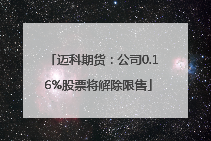 迈科期货：公司0.16%股票将解除限售